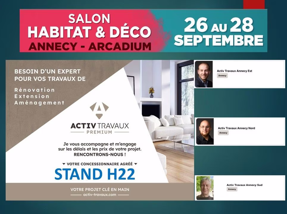 header activ travaux Salon Habitat et Déco stand H22 Annecy, le 25 septembre 2025