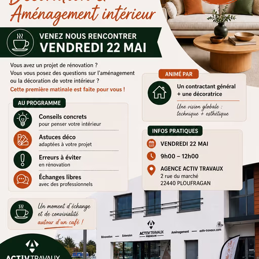 header activ travaux Matinale Rénovation #1 | Décoration & Aménagement intérieur | Ploufragan, le 4 mai 2026