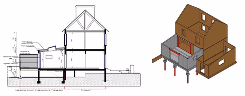Réalisation 2 Clos couvert en extension - Aile nouvelle ancrée sur pieux - Quimper
