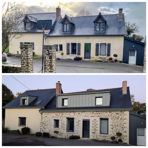 Réalisation 2 Rénovation et surélévation d'une façade de maison - Argentré-du-Plessis