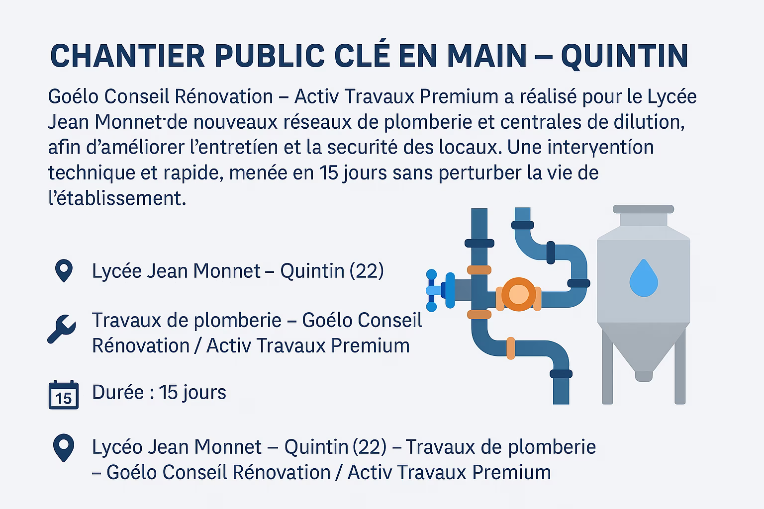 Travaux de plomberie au Lycée Jean Monnet de Quintin – efficacité et précision - Quintin