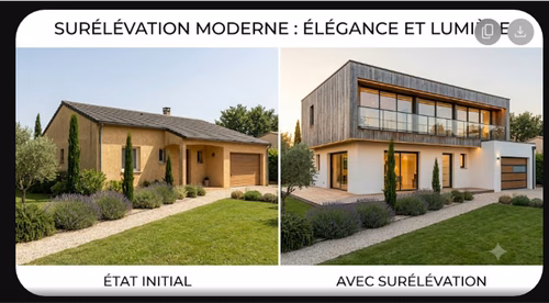 Réalisation 1 Projet réalisable : surélévation d'une maison - élégance et lumière - Mouans-Sartoux